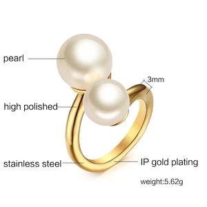 CC Titanium Steel Rings Freshwater Pearls Open Ring Jewelry