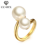 CC Titanium Steel Rings Freshwater Pearls Open Ring Jewelry
