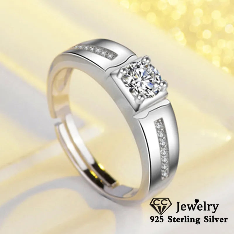 Adjustable Men Rings Sterling Fine Jewelry Engagement Wedding Couple Ring