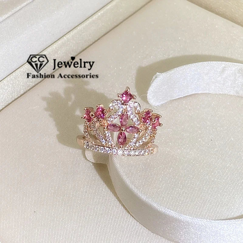 Pink CZ Crown Rings for Women CC3210