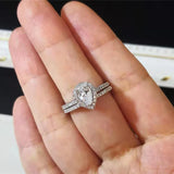 Silver Water Drop White/Pink Double Rings for Women CC775