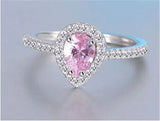 Silver Water Drop White/Pink Double Rings for Women CC775