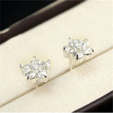Ethnic Stud Earrings Sterling Silver Flower Jewelry CZ Ear Studs CCE306