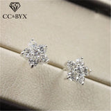 Ethnic Stud Earrings Sterling Silver Flower Jewelry CZ Ear Studs CCE306