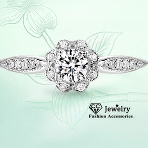 Fine Flower Rings Sterling Silver Engagement Proposal Wedding Ring for Women