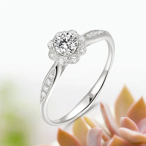 Fine Flower Rings Sterling Silver Engagement Proposal Wedding Ring for Women