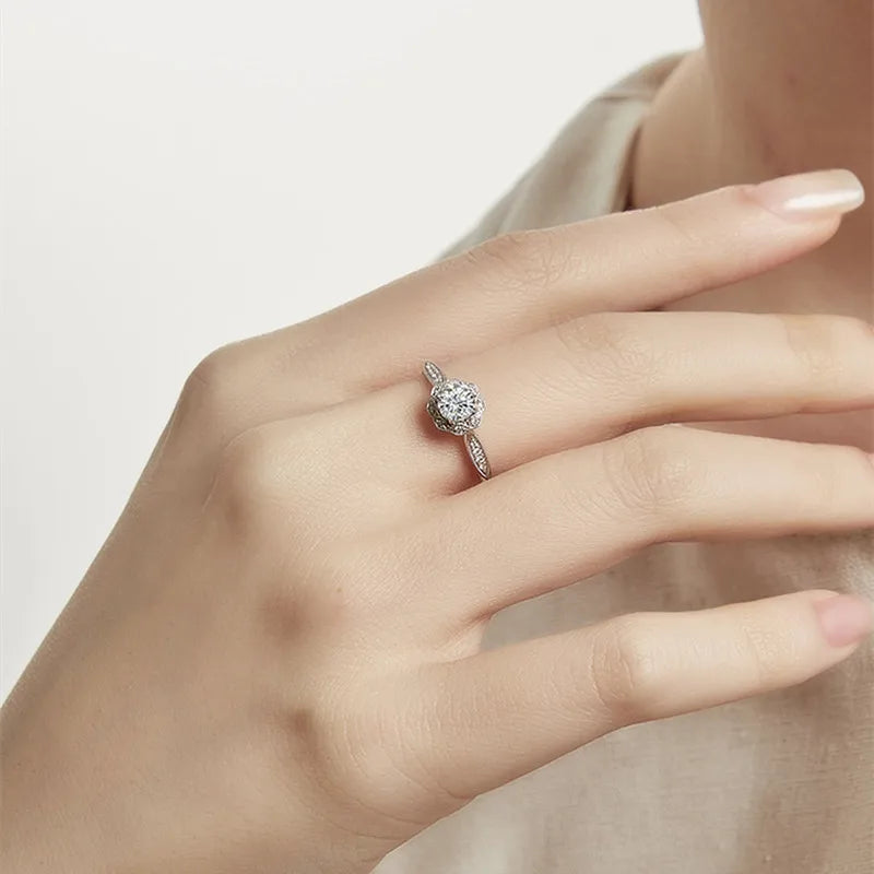 Fine Flower Rings Sterling Silver Engagement Proposal Wedding Ring for Women