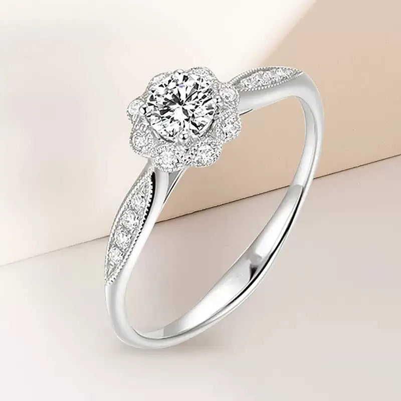 Fine Flower Rings Sterling Silver Engagement Proposal Wedding Ring for Women