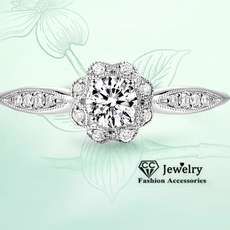 Fine Flower Rings Sterling Silver Engagement Proposal Wedding Ring for Women