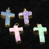 Handmade Druzy Stone Pendant, 4pcs/lot Cross Shape Drusy Crystal Drop Pendant