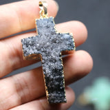 Handmade Druzy Stone Pendant, 4pcs/lot Cross Shape Drusy Crystal Drop Pendant