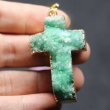 Handmade Druzy Stone Pendant, 4pcs/lot Cross Shape Drusy Crystal Drop Pendant