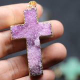 Handmade Druzy Stone Pendant, 4pcs/lot Cross Shape Drusy Crystal Drop Pendant