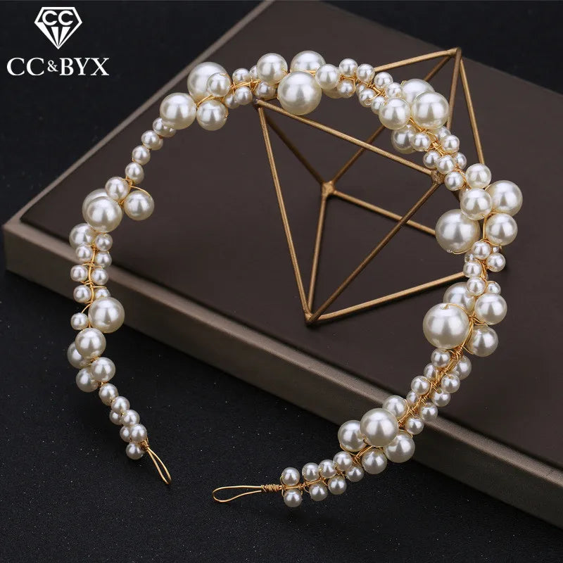 Pearl Crown Tiara Wedding Hair Accessories Romantic Full Pearls Head Band