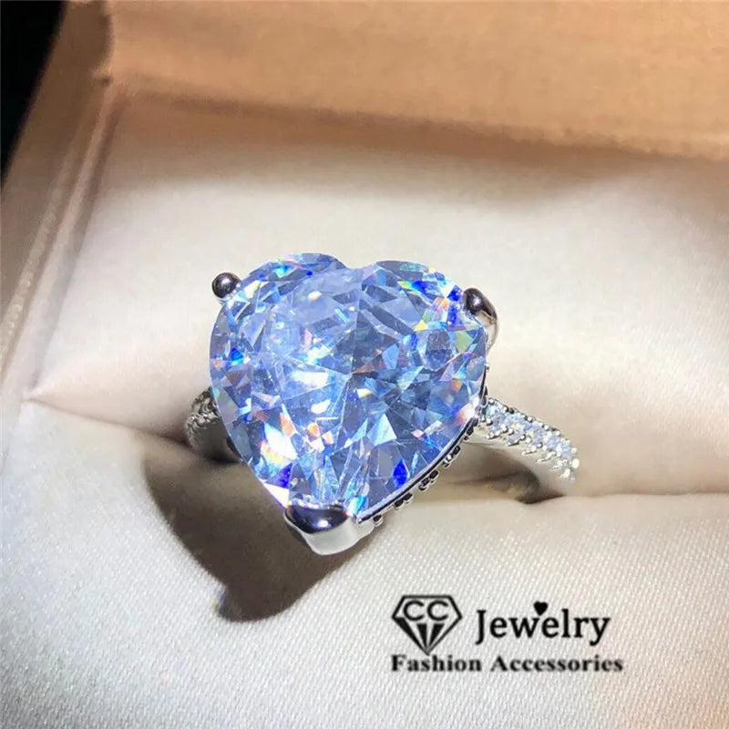 Sterling Silver Heart CZ Ring Wedding Engagement Jewelry
