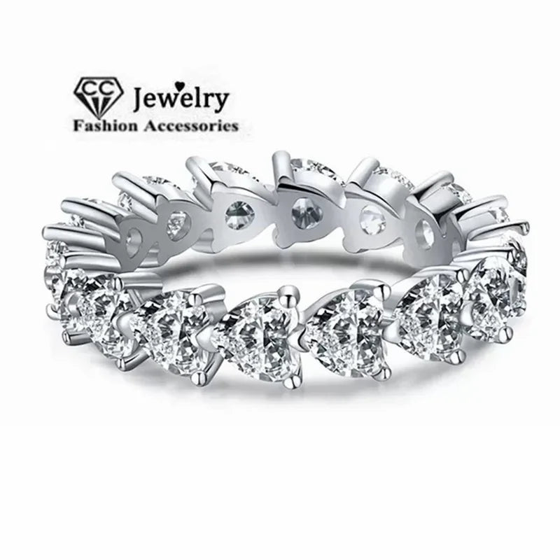 CC Heart Rings Sterling Silver Jewelry Zirconia Stone