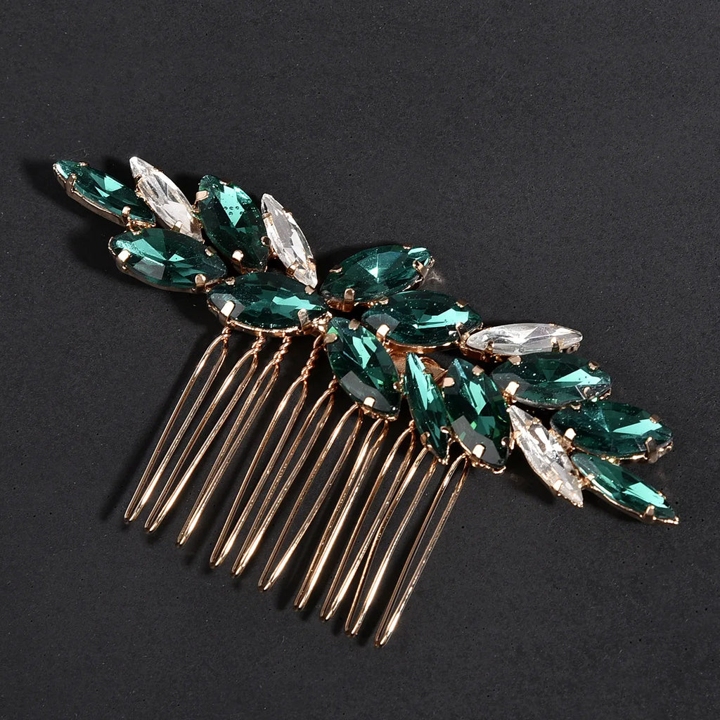 Vintage Green Leaf Shape Wedding Comb Hair Ornaments