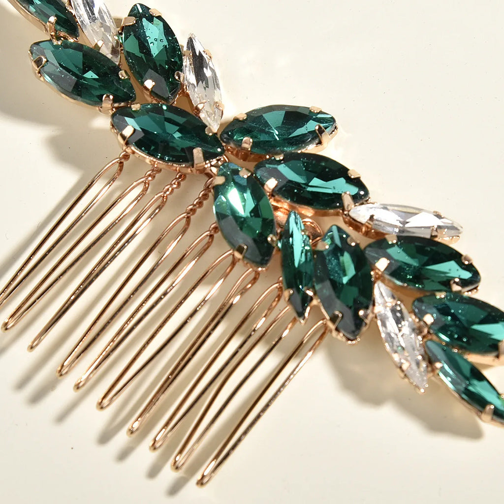 Vintage Green Leaf Shape Wedding Comb Hair Ornaments