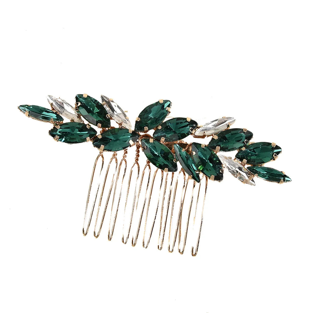 Vintage Green Leaf Shape Wedding Comb Hair Ornaments