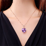 CC Heart Women Necklace Purple Stone Cubic Zirconia Vintage Jewelry