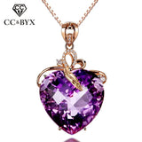 CC Heart Women Necklace Purple Stone Cubic Zirconia Vintage Jewelry