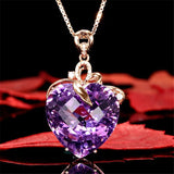 CC Heart Women Necklace Purple Stone Cubic Zirconia Vintage Jewelry