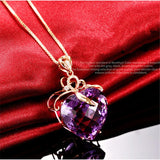 CC Heart Women Necklace Purple Stone Cubic Zirconia Vintage Jewelry
