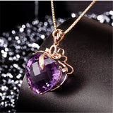 CC Heart Women Necklace Purple Stone Cubic Zirconia Vintage Jewelry