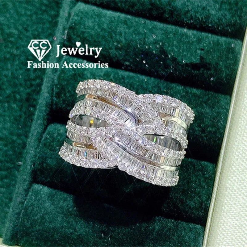 CC Rings For Women Hyperbole Cubic Zirconia Bridal Wedding Engagement Jewelry