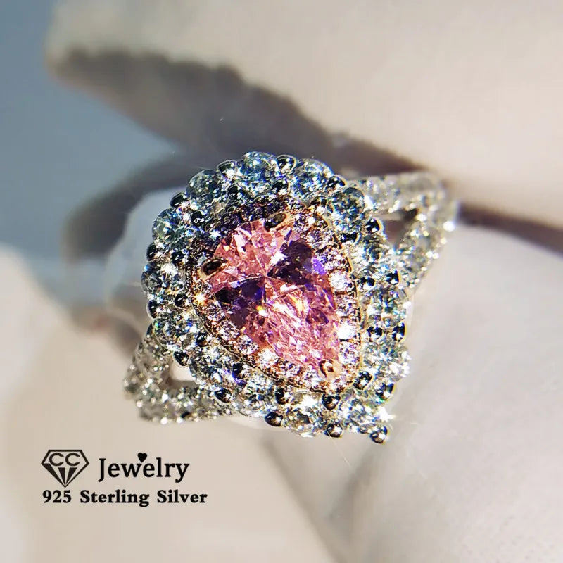 Water Drop Cubic Zirconia Ring Silver Wedding Fine Jewelry CC1342