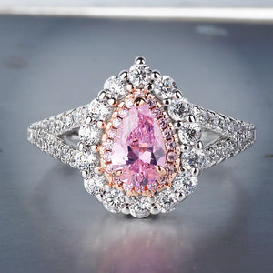 Water Drop Cubic Zirconia Ring Silver Wedding Fine Jewelry CC1342