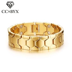 Gold Football Shape Magnetic Men's Bracelet Titanium Steel Hand Chain