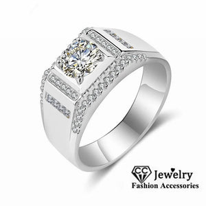 CC Men Ring Stamp Bridegroom Wedding Jewelry Couple Promise Engagement Ring