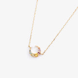 Colorful CZ CC Moon Pendant Necklace S925 Sterling Silver