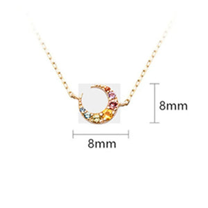 Colorful CZ CC Moon Pendant Necklace S925 Sterling Silver