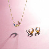 Colorful CZ CC Moon Pendant Necklace S925 Sterling Silver