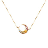 Colorful CZ CC Moon Pendant Necklace S925 Sterling Silver