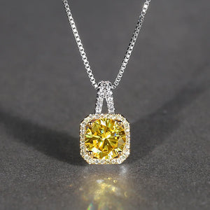 CZ Yellow Square Stone Necklace Wedding Engagement Jewelry