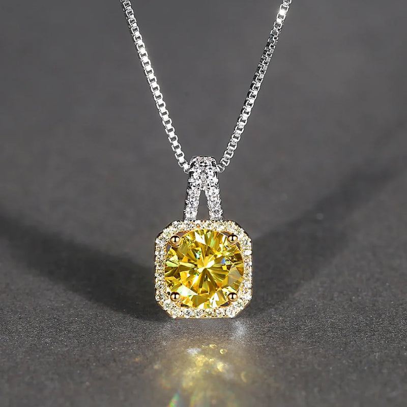 CZ Yellow Square Stone Necklace Wedding Engagement Jewelry