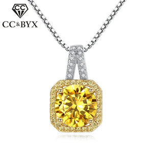 CZ Yellow Square Stone Necklace Wedding Engagement Jewelry