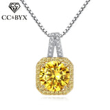 CZ Yellow Square Stone Necklace Wedding Engagement Jewelry