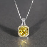 CZ Yellow Square Stone Necklace Wedding Engagement Jewelry