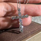 Silver Cross Christian Pendant Necklace Zirconia Chain
