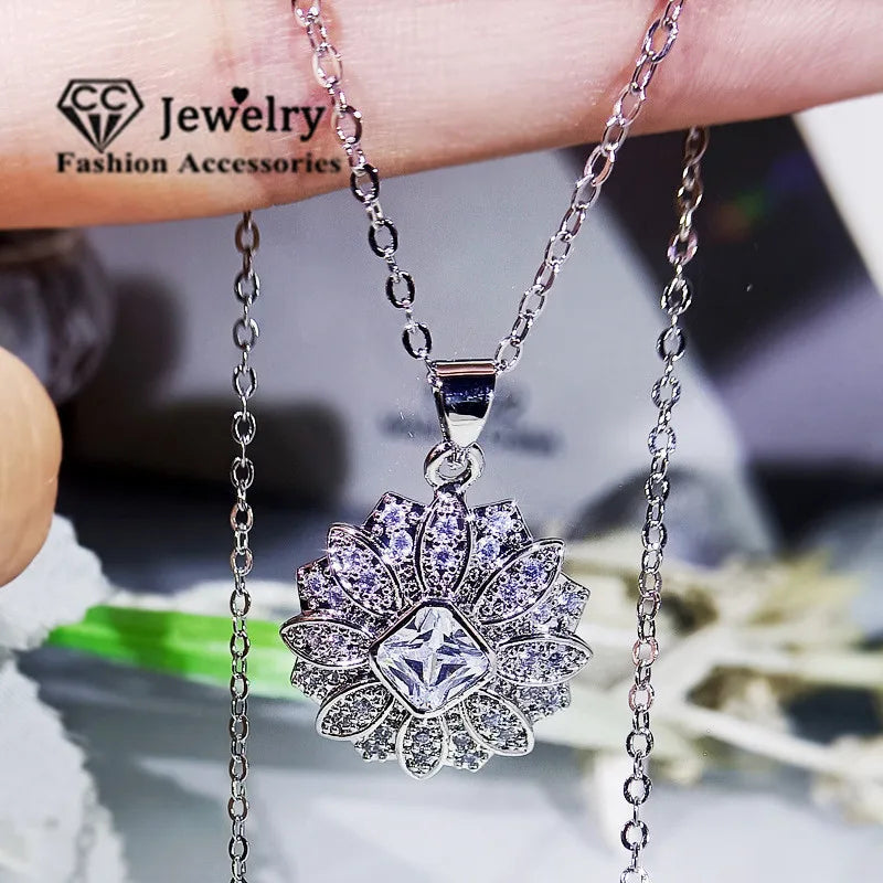 CZ Stone CC Pendant Necklace Women Wedding Jewelry