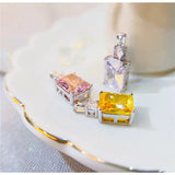 CC Rectangle Necklace Pandent Pink Yellow Wedding Fine Jewelry