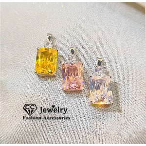 CC Rectangle Necklace Pandent Pink Yellow Wedding Fine Jewelry