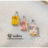 CC Rectangle Necklace Pandent Pink Yellow Wedding Fine Jewelry