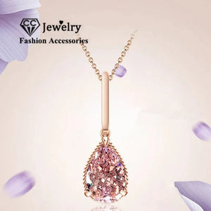Rose Plated Water Drop Pink Necklace Pendant CCN285