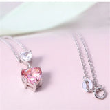 Silver Heart Cubic Zircon Necklace Pink Bridal Wedding