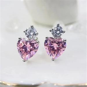 Silver Heart Cubic Zircon Necklace Pink Bridal Wedding